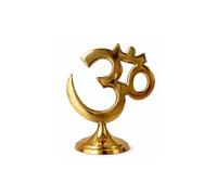 Brass Om Symbol Statue 14cm Hindu Aum Religious Idol Decorative Murti for Home Mandir Pooja Room Prayer Altar Meditation Yoga Spiritual Décor Gift for Diwali Housewarming Office Temple Decoration