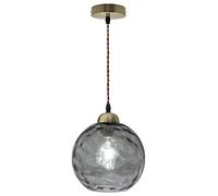 Brass Pendant Light Grey Smoked Globe Ceiling Lamp Shade Ripple Glass Effect H3005