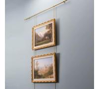 Brass Picture Frame Hanging System Gallery Picture Rail Art Hanging Kit, Metal Wall Picture Frame Hanging Brass Rod with Chain Hooks, Home Decor Museum Artwork Suspension Pole Track,A,1.4m/55.1in