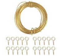 Brass Picture Hanging Wire 3M 20pcs Eye Screw Hooks, Braided Metal Wall Picture Hanger Wire Kit for Hanging Photo Frame, Mirror, Artwork, Clock