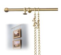 Brass Picture Rail Hanging System, Posters Mirrors Hanger Rod with Chains & Hooks, Antique Gallery Wall Decor Hardware(140cm/55.1in/4.6ft)