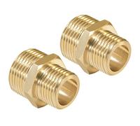 Brass Pipe Fitting, Reducing Hex Nipple, 3/4" x 1/2" Male Equal Hex Nipple Adapter Straight Connector for Copper, Brass or Iron Pipe Connection (2 PCS)