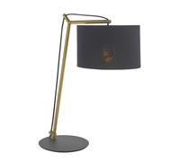 Brass Plated Angular Table Lamp Light - Black Base & Cotton Shade - Desk Light