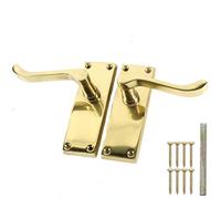 Brass Plated Scroll Door Handle Set, 118mm Victorian Style Internal Lever Latch Pair with Screws & Spindle