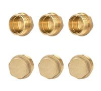 Brass Plugs, Pack of 6 1/2 Inch Male Thread Blanking Plugs, Pipe Cap End Cap Thread Fitting, Raw Material Tape for Garden Water Pipe Radiator Valve