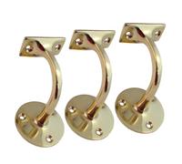 Brass Polished Handrail Bracket, Pack of 3 Stair Rail Support, 76mm Wall Mounted Bannister Bracket with Fixing Screws