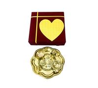 Brass Pooja thali Set Laxmi Ganesh shubh labh for Diwali Pooja Home temple Mandir Navratri Laxmi Pooja Thali puja plate set of 5 pcs housewarming red Velvet Box Heart Size- 8.5 inch