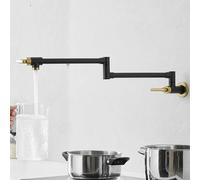 Brass Pot Filler Faucet Wall Mount Folding with Adjustable Black and Gold Finish for Kitchen Use