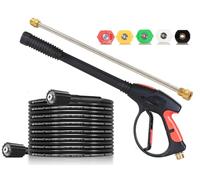 Brass Power Washer Gun and Hose Kit, Pressure Washer Gun with Replacement Wand Extension, 25 FT Power Washer Hose, 5 Nozzle Tips, M22 Fitting, 40 Inch Adjustable Length, 4000 PSI