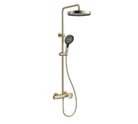 Brass Pressure-Boosted Hot and Cold Waterfall Shower in The Bathroom, Brushed Gold
