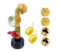 Brass Propane Refill Adapter Allows Transfer from 5 lb 20 lb or 40 lb Tanks to 1 lb Propane Canisters Includes 3-Color Gauge for Level Monitoring