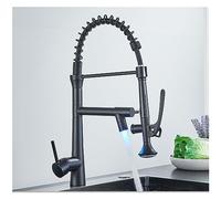 Brass Pull Down LED Kitchen Faucet 360 Rotate Hot Cold Mixer Spout Deck Mounted Sink Taps with Strong Flush Crane(Matte Black A)