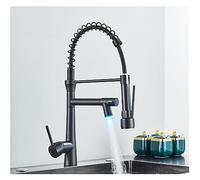 Brass Pull Down LED Kitchen Faucet 360 Rotate Hot Cold Mixer Spout Deck Mounted Sink Taps with Strong Flush Crane(Matte Black B)