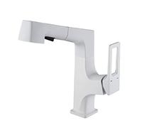 Brass Pull Out Spray Bathroom Sink Faucet, Single Hole Hot & Cold Water Tap, Modern Basin Mixer Tap, Stylish White Finish for Home & Kitchen