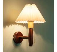 Brass Pull Wall Bedside Wall Lamp, Oak Wall Light with Acrylic Pleated Skirt Lampshade E27 Lighting Fixture, Retro Industrial Wall Lamps for Corridor, Living Room