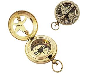 Brass Push Button Direction Sundial Compass Pocket Rustic Vintage Home Decor Gift Push Button Compass Brass Pocket Compass