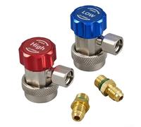 Brass R134a Quick Connect Couplings Set, SAE /4 Inch High Low Pressure Valve Adapters for Car Air Conditioning Charging Tools, Automotive For HVAC Line Connection Fittings with