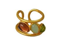 Brass Ring, Opening Adjustable Ring, Brass Plating Vintage Gold Stackable Ring, Europe And The United States Niche Design, Niche Literary Retro Light Luxury Brass Gold Plating Morandi Color Glaze Pers