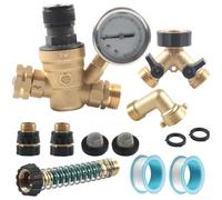 Brass RV Water Pressure Regulator Valve 0-160 PSI(D) | Adjustable 0-160 PSI, silicon oil gauge, leak-proof seal, easy hand-wheel control, protects plumbing