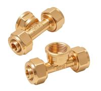 Brass Screw Fitting T Piece 16 x 2.0 mm with 1/2 Inch Internal Thread Pack | Compression T-piece screw connection 16 x 2.0 mm x 1/2 inch female thread, compression fitting for 1216 aluminium composite