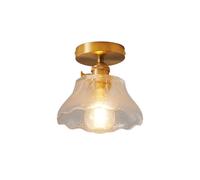 Brass Semi Flush Mount Ceiling Light, Mid Century Modern D Ceiling Lighting Fixture with Glass Lampshade, Vintage Close to Ceiling Lamp for Hallway Entryway Bedroom Kitchen Dining Room