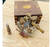 Brass Sextant Compass With Wooden Box Vintage Maritime Antique Nautical Marine Gift