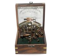 Brass Sextant with Wooden Display Box - Vintage Nautical Marine Navigation Tool & Working Telescope for Decor and Gifting