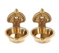 Brass Shank Chakra Tilak Diya - Set of 2 Traditional Handcrafted Indian Diyas for Pooja & Diwali Decor Antique Design for Home Temple Lighting Religious Ceremonies & Spiritual Festivals