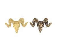 Brass Sheep Head Door Handle Set, 2-Piece Solid Metal Animal Hook for Interior Doors, Vintage Golden Finish Decorative Hardware