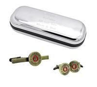 Brass Shotgun Cartridge Cap Design Tie Clip Tie Clip and Cufflinks Set in Personalised Engraved Box