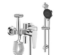 Brass Shower Faucet Set with Handheld & Bidet Sprayer Wall Mounted Bathroom Mixer Tap with High Pressure Head 3-Function Hot/Cold Water Control System Chrome/Brushed Nickel Finish(Silver)
