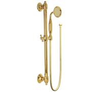 Brass Shower Slide Bar Kit with Handheld Shower Adjustable Wall-mounted Retro Shower Head Holder with 62 inch Hose for Bathroom,Gold