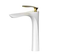 Brass Sink Tap Modern Single Handle Basin Mixer Faucet with Ceramic Valves Hot and Cold Bathroom Mixer Tap for Kitchen Toilet Hotel 30.2cm Gold(White Gold)