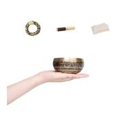 Brass Six-Syllable Mantra Singing Bowl - Meditation Bowl with Cushion & Mallet - Stress Relief & Mindfulness (10cm)