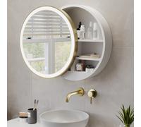 Brass Sliding Bathroom Mirror Cabinet with Lights 600 x 600mm - Elara