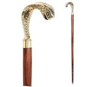 Brass Snake Head Walking Stick - 36" Premium Wood Gold Handle Handmade Folding Walking Stick with Snake Handle - Classic Design Victorian Gift for Men and