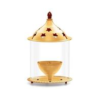 Brass Star Apple shape akhand Oil Diya/Lamp with Glass Hindu Puja Religious Brass Oil Lamp Pooja Essential for Indian Traditional New year Decorations Festival Pooja Item(Size-L;3 Inch,H;5 Inch)