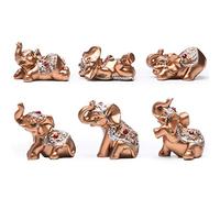 Brass Statu BRABUD Gold Resin Small Elephants Statues Home Decor Collection Gift Set of 6 BS123 (Gold)