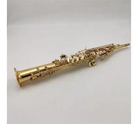 Brass Straight Treble Bb Flat Sax Saxophone Woodwind Instrument Natural Shell Key Carve Pattern With Carryi(Bag B)