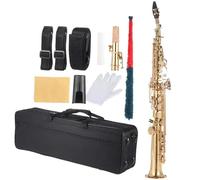 Brass Straight Treble Sax Saxophone Bb B Flat Woodwind Instrument Natural Shell Key Carve Pattern With Carrying Case(Gold)