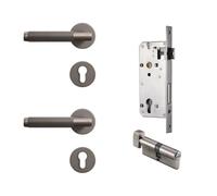 Brass Stripe Door Lock Grey Interior Double Wood Lever Dummy Handle Linear 1Pcs(BK-Grey)