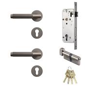 Brass Stripe Door Lock Grey Interior Double Wood Lever Dummy Handle Linear 1Pcs(Gris)
