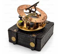 Brass Sundial Compass Copper-Antique Finish Embossed Case Handmade Navigation Tool, Wedding, Anniversary, Birthday, Travel Gifts