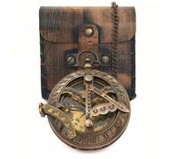 Brass Sundial Compass in Leather Case - Nautical Gifts for Men, Antique Sailing Anniversary Gadget for Him, Unusual Unique Nautical Decor, Naval Maritime Pocket Watch Clock