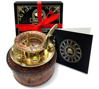 Brass Sundial Compass in Leather Case - Nautical Gifts for Men, Antique Sailing Anniversary Vintage Gifts, Unusual Unique Nautical Decor, Naval Maritime Pocket Watch Clock (4.1" Inch)