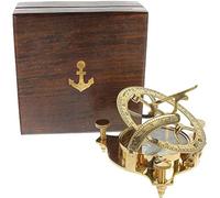 Captain Brass Sundial Compass with Hardwood Wooden Box 4'' Pirate Sundial Compass Nautical Decorative Sailor Navigation Compass Antique Collectible Creative Vintage Gift