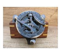 Brass Sundial Compass with Wooden Box Maritime Sun Clock Navigation Tool 4 Inch