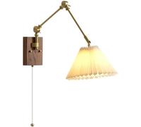 Brass Swinging Arm Wall Lamp Vintage Glass Wall Sconces ，Nordic Farmhouse Reading Light Milk Glass Wood Wall Mounted Light for Bedroom Bedside Living Room HotelsWalnut,Three colors