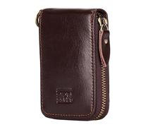 BRASS TACKS Leathercraft Credit Card Holder Zipper Pocket | Card Cases Holder for Men Women Genuine Leather Vintage Wallet RFID Blocking Mini, Gift Box, Dark Brown|ring