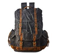 BRASS TACKS Leathercraft Heavy Duty Waxed Canvas Vintage Backpack for Men Women Trim Casual 15.6" Laptop Bookbag Travel Rucksack Shoulder, Grey